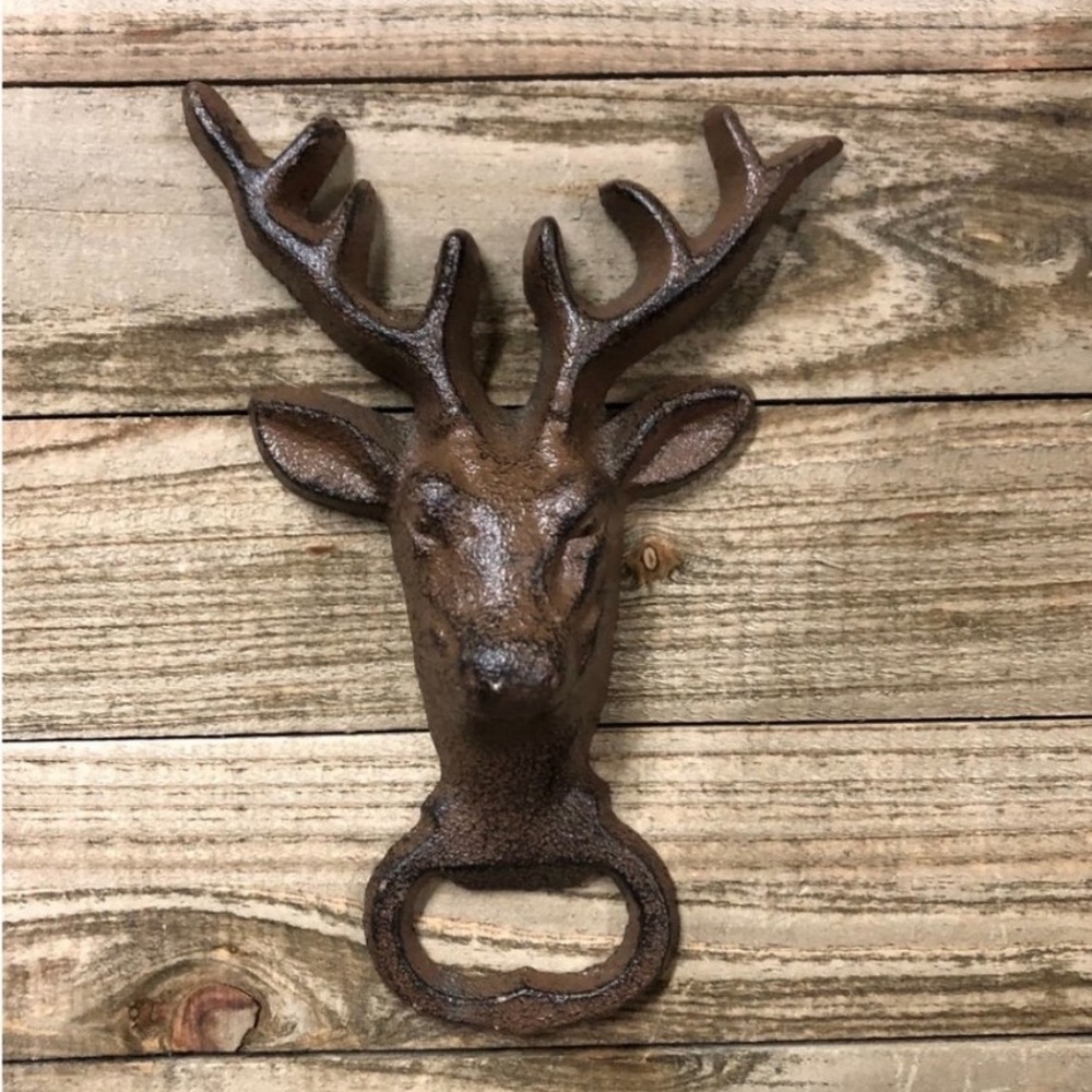 Antique Farmhouse Cast Iron Rustic Red Stag Buck Deer Bottle Opener New 🍁🍂